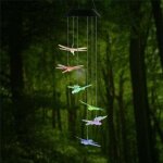 [jamais utilis] carillon olien solaire libellule mobile led lumire changeante de couleur pour jardin ...