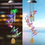 Carillon �olien solaire papillon color� , d�coration jardin ext�rieur