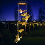 Carillon solaire � led en forme de papillon - pour l'ext�rieur - changement de couleur - lampe de jardin ...