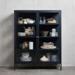 Carmel vitrine basse avec 2 portes vitr�es, acier, noir.