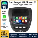 Carplay autoradio pour peugeot 107 citroen c1 toyota aygo 2005 - 2014 �cran 7 pouces android 14 2 + 64g ...