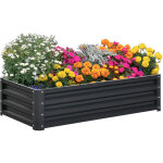 Carr� potager de jardin rectangulaire t�le d'acier ondul�e 120 x 60 x 30, 5 cm gris - gris