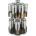 Carrousel  pices, 12 pots, acier inoxydable & verre, rotatif, support  herbes, lave - vaisselle, argent ...