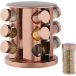 Carrousel  pices, 12 pots en verre, prsentoir  pices inox, rotatif 360, cuivr - relaxdays