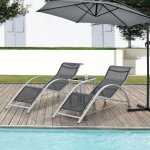 [en. casa] - lot de 3 meubles de jardin binetto transats et table gris noir