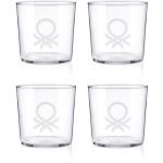 Casa benetton 4 pices (0. 35 cl) verres  eau avec le logo noir