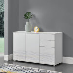 [en. casa] - commode paarl avec 2 tiroirs 3 portes 74 x 117 x 36 cm blanc brillant