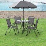 Salon de jardin milagro de 4 places avec parasol verre noir gris fonc� [en. casa]
