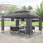 [en. casa] - tonnelle de jardin lanciano avec structure en acier 400 x 300 x 265 cm gris fonc