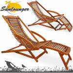 Casaria� 2x chaises longues en bois d'acacia bain de soleil ergonomique avec appui t�te transat jardin ...