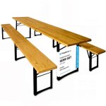 Ensemble table et 2x bancs pliable bois 220 cm 10 personnes salon de jardin peu encombrant pique - nique ...