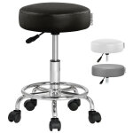 Tabouret � roulettes si�ge rembourr� pivotant 360� hauteur r�glable noir blanc noir
