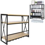 Casier  vin mural en mtal 3 couches, support de bouteille de vin suspendu en mtal, support en verre, ...