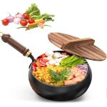 Casserole en fer forg�e � la main, avec couvercle, po�le en fer forg�, po�le en fer non rev�tu, grande ...