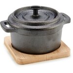 Casserole en fer sur support en bambou slate, 13 x 10 x 8 cm
