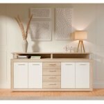 Cava buffet bas contemporain decor chene et blanc - l 197 cm