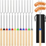 Ccykxa 12 pi�ces brochettes t�lescopiques acier inoxydable, 31 - 81 cm fourchettes marshmallow brochette ...