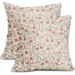 Ccykxa lot de 2 housses de coussin d�coratives vintage et rustiques � motif floral vert et rose, 45 x ...