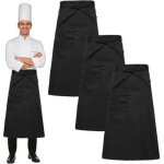 Ccykxa 3 pi�ces tablier noir serveur, tablier de cuisine femme et homme professionnel restaurant half, ...