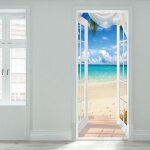 Ccykxa 3d stickers porte autocollants de d�coration pour porte, paysage de bord de mer pvc trompe l'oeil ...