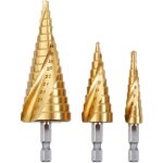 Ccykxa - 3pcs foret fraise meche etage, hss inox metal, 4 - 12 / 20 / 32mm, triangle conique titane, ...