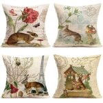 Ccykxa lot de 4 taies d'oreiller en coton et lin motif pot de fleurs artificielles 3d peinture � l'huile ...