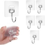 Ccykxa 6 pcs grand crochets adhesifs transparent auto adhesif 20 kg (max), pour accroche salle de