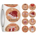 Ccykxa etiquette autocollantes nol, 500 pcs autocollant nol papier kraft, rond 3. 8cm tiquette adhsives, ...