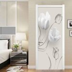 Ccykxa sticker de porte trompe l'oeil effet 3d int�rieure muraux fleurs blanches � la mode autocollants ...