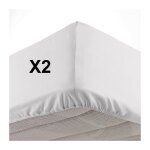 Cdaffaires - lot de 2 draps housse bonnet 30 cm 2 personnes 140 x 190 cm microfibre oscar blanc Cdaffaires - lot de 2 draps housse bonnet 30 cm 2 personnes 140 x 190 cm microfibre oscar blanc