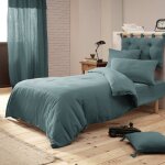 Cdaffaires - pack parure de couette 140x200 cm + drap housse 90x190 + 1 taie gaze de coton bio bleu canard ...