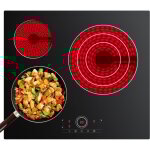 Cdv plaque vitrocramique 3 feux encastrable 5700w 9 niveaux minuterie 99 min commande tactile scurit ...