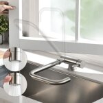 Robinet de cuisine rabattable 2 jets aux choix, mitigeur evier repliable en acier inoxydable devant fentre, ...