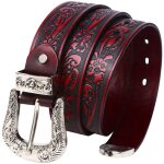Ceinture fine en cuir de vachette avec petites roses en relief, ceinture neutre allong�e pour homme, ...