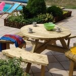 Cémonjardin - table pique - nique ronde en bois 4 places Cémonjardin - table pique - nique ronde en bois 4 places