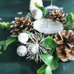 Centre de table nol avec support bougie - feuille verte - 1 silumen