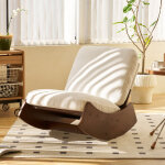 Chaise � bascule � glissement en tissu c�tel� et bois blanc