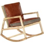 Chaise � bascule marron cuir v�ritable et manguier massif vidaxl