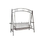 Chaise � bascule trois places en fer forg�, finition rouille antique