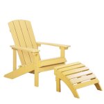 Chaise basse fauteuil de jardin effet bois jaune avec accoudoirs et repose - pied confortable matires ...