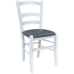 Chaise en bois de venise blanc vieilli avec assise rembourr�e de couleur anthracite
