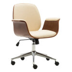 Chaise de bureau simili cuir beige et bois courb� fonc� cine