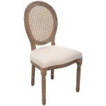 Chaise de table en coton beige lin et bois blanchi avec dossier cannage - atmosphera