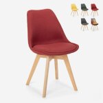 Chaise de cuisine et bar design nordique en bois et tissu avec coussin dolphin - rouge