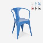 Chaise de cuisine et bar industriel de style avec accoudoirs en acier steel arm - bleu