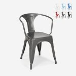 Chaise de cuisine et bar industriel de style avec accoudoirs en acier steel arm - gris fonc�