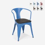 Chaises design industriel en bois et m�tal de style cuisines de bar steel wood arm - bleu