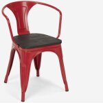 Chaises design industriel en bois et m�tal de style cuisines de bar steel wood arm - rouge