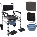 Chaise de douche � roulettes en alliage d'aluminium 4 en 1 pliable et r�glable en hauteur, chaise de ...