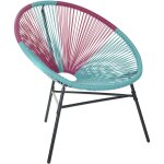 Chaise fauteuil type spaghetti en rotin pe rose et bleu design tendance pour salon chambre terrasse ou ...